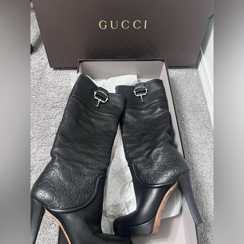 Gucci leather knee high boots heeled boots